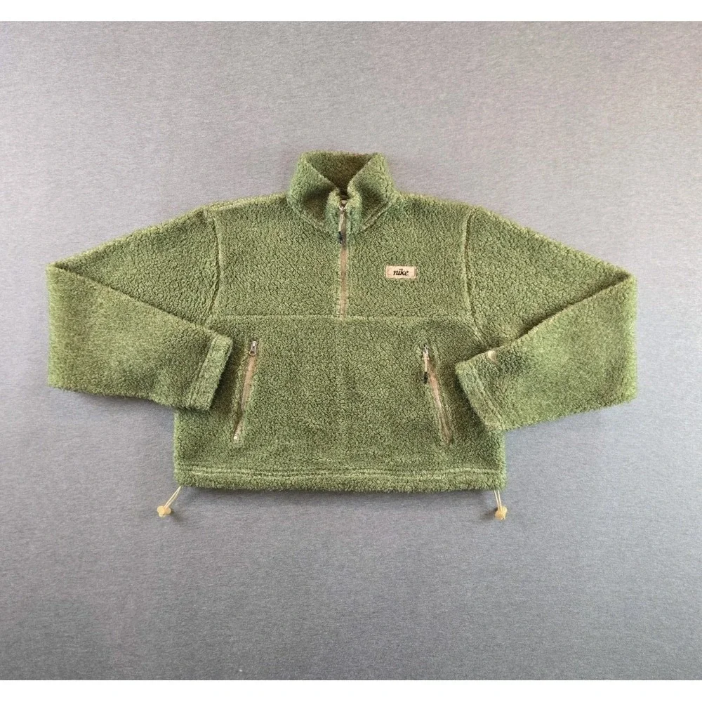 Nike Therma-Fit Sweatshirt Womens Small Green‎ 1/2 Zip Fleece Pullover Cropped
